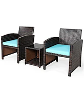 3PCS Patio Rattan Wicker Furniture Cushion Sofa Coffee Table