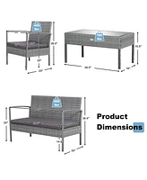4 Pcs Outdoor Rattan Furniture Set Patio Conversation Sofa Set