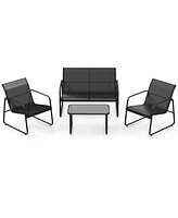 Gymax 4 Pcs Furniture Set Tempered Glass Coffee Table Chair Outdoor Patio Loveseat