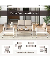 4 Pcs Patio Furniture Set Patio Loveseat Sofa with a Coffee Table 2 Single Couch