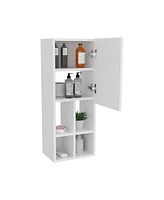 Wall-Mounted Bathroom Cabinet with Door and 4 Open Shelves, White Finish