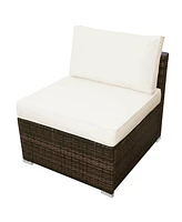 5PCS Patio Rattan Wicker Furniture Set Armless Sofa Ottoman Cushioned Garden