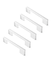 Cauldham 5 Pack Solid Kitchen Cabinet Pulls Handles (3-5/8" Hole Centers) - Modern Thin Profile Drawer/Door Hardware - Style M255 - Polished Chrome