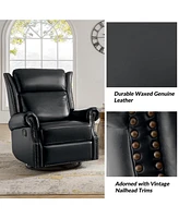 Paoletta Genuine Leather Manual Swivel Glider Recliner