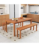 Patio Outdoor Solid Wood Dining Table with Umbrella Hole – Seats 6 for Backyard, Deck, or Garden
