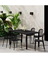7-Piece Outdoor Metal Rectangle Patio Dining Table Set With Stackable Side Chairs