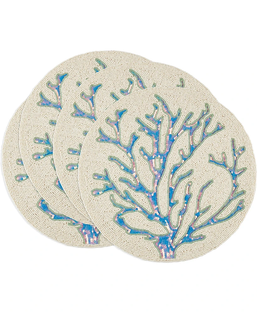Saro Lifestyle Coastal Coral Beaded Placemats, 15" Round