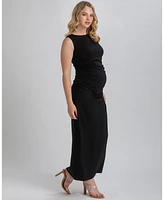 Pietro Brunelli Maternity Sleeveless Side-Ruched Blossom Maxi Split Dress