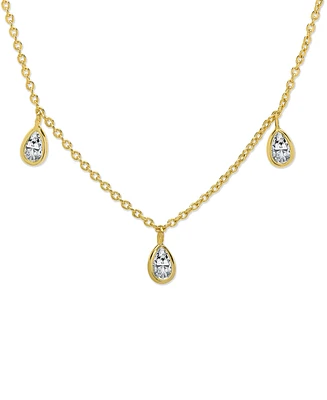 Lab Grown White Sapphire Bezel Charm Dangle 18" Collar Necklace (7/8 ct. t.w.) in 14k Gold-Plated Sterling Silver