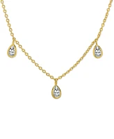 Lab Grown White Sapphire Bezel Charm Dangle 18" Collar Necklace (7/8 ct. t.w.) in 14k Gold-Plated Sterling Silver
