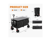 260L Collapsible Foldable Wagon with 440lbs Weight Capacity, Folding Utility Garden Cart with Table Top, Cup Pockets, and Brakes, Utility Grocery Wago