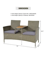 2-Person Patio Rattan Conversation Furniture Set Loveseat Coffee Table