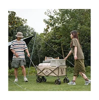 Naturehike Collapsible Beach Wagon with Big Wheels, Utility Foldable Grocery Cart Heavy Duty, Portable Folding Wagon Cart with Wheel for Camping