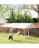 PawHut Extra Large Outdoor Dog Kennel with Adjustable & Rotatable Bowl Rack