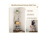 4-Tier Corner Hall Tree with Shoe Storage Bench – Coat Rack and Combo for Entryway or Mudroom