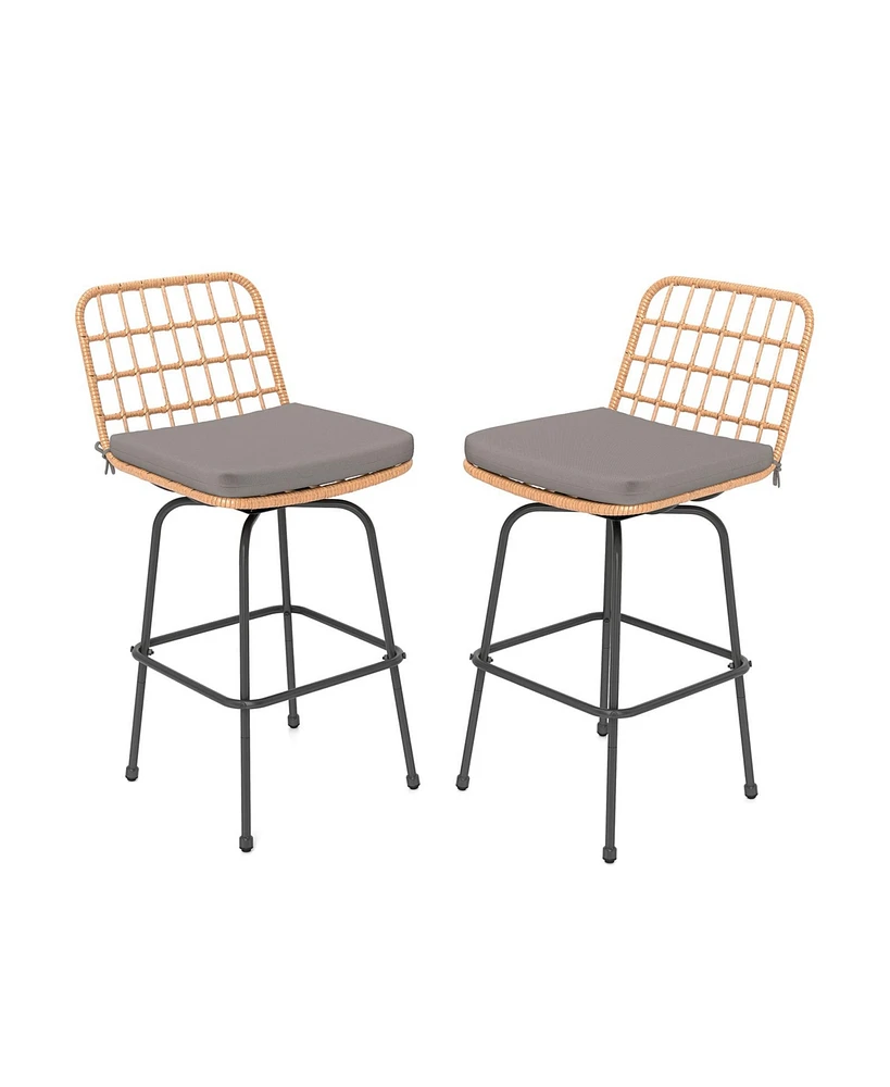 Patio Swivel Barstools Set of 2 with Soft Seat Cushions