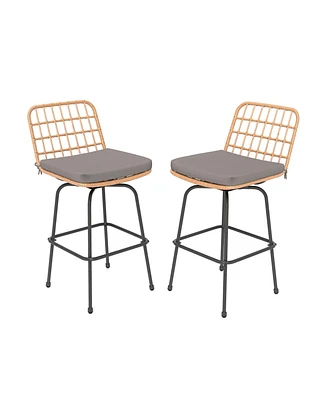 Patio Swivel Barstools Set of 2 with Soft Seat Cushions