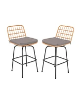 Patio Swivel Barstools Set of 2 with Soft Seat Cushions