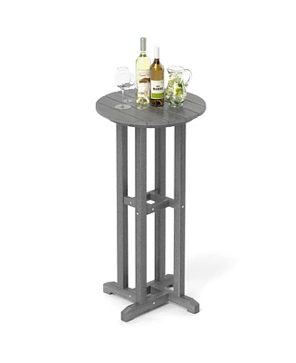 Round Bar Table Patio Hdpe Bar Height Dining Table with Slatted Tabletop