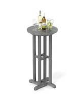 Round Bar Table Patio Hdpe Bar Height Dining Table with Slatted Tabletop
