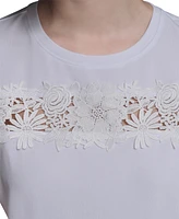 Karl Lagerfeld Paris Petite Short-Sleeve Cutout Knit Top