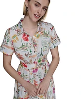 Karl Lagerfeld Paris Petite Short-Sleeve Multi-Print Shirtdress