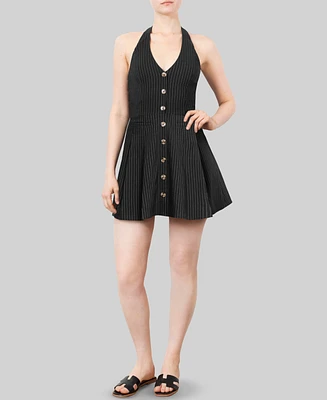 Crave Fame Juniors' Halter-Neck Button-Front Mini Dress