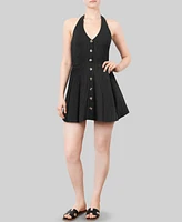 Crave Fame Juniors' Halter-Neck Button-Front Mini Dress