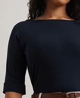 Lauren Ralph Women's Plus Split-Neck Three-Quarter Sleeve Cotton Tunic