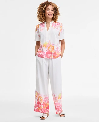 Jm Collection Women's Printed Linen-Blend Pants, Exclusively at Macy's