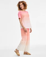 Jm Collection Women's Ombre Crinkle Short-Sleeve Top, Exclusively at Macy's