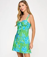 City Studios Juniors' Floral-Print Tie-Front A-Line Dress