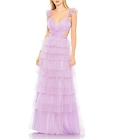 Mac Duggal Women's Ruffle Tiered Tulle Cut Out Gown