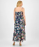 julia jordan Women's Printed Tie-Strap Tiered Maxi Dress