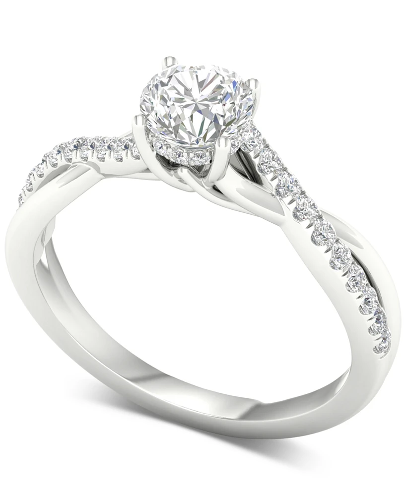 Diamond Halo Twist Engagement Ring (1 ct. t.w.) in 14k White Gold