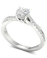 Diamond Halo Twist Engagement Ring (1 ct. t.w.) in 14k White Gold