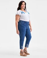 Style & Co Plus Eyelet Embroidered Cropped High Rise Straight Leg Jeans. Exclusively at Macy's
