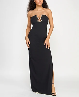Seni & Cade Juniors' Hardware-Trim Strapless Gown