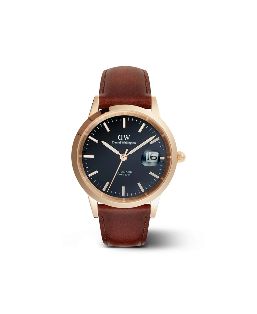 Daniel Wellington Unisex Automatic Brown Genuine Italian Chrome-Free Leather Watch, 40mm