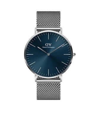 Daniel Wellington Unisex Analog Silver-Tone Stainless Steel Mesh Watch, 40mm