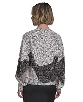 Halston Women's Printed Boat-Neck Blouson-Sleeve Top