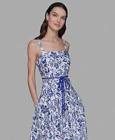 Karl Lagerfeld Paris Women's Floral-Print Square-Neck Midi Dress
