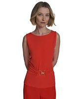 Halston Women's Horsebit Buckle Boat-Neck Sleeveless Top