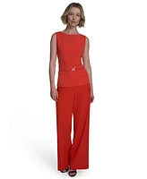 Halston Women's Horsebit Buckle Boat-Neck Sleeveless Top