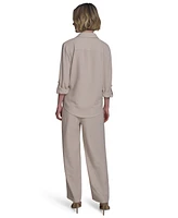 Halston Women's Collared Roll-Tab Button-Up Shirt