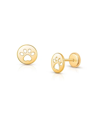 Tiny Blessings Children's 14K Gold Paw Print Studs Girls' Screw Back Earrings