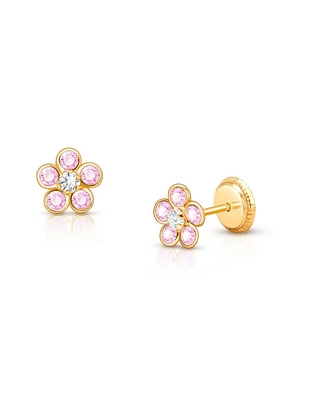 Tiny Blessings Children's 14K Gold Flower Girl Studs Girl's Screw Back Earrings