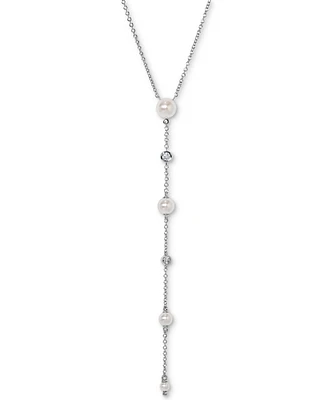 Eliot Danori Silver-Tone Imitation Pearl & Cubic Zirconia Bezel Maisie Lariat Necklace, 16" + 2" extender, Exclusively at Macy's