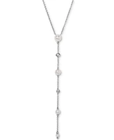 Eliot Danori Silver-Tone Imitation Pearl & Cubic Zirconia Bezel Maisie Lariat Necklace, 16" + 2" extender, Exclusively at Macy's