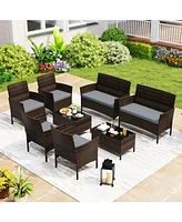 4 Pieces Patio Conversation Set, Patio Pe Rattan Outdoor Set w/